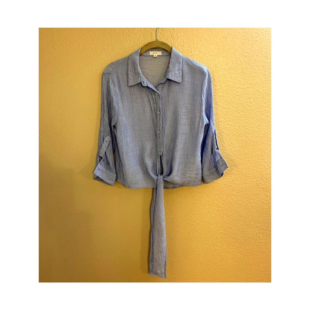 Mine Blue Striped Long Sleeve Button up Top Sz S